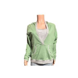 Pulp spearmint Women's v- neck long sleeve  pullover  with hoodie sweater L